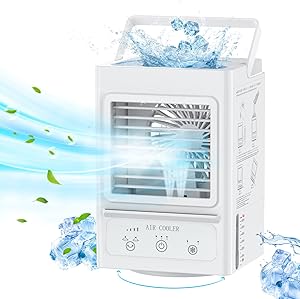 Portable Air Cooler Fan, 5000mAh Rechargeable Battery Operated Personal Air Conditioner Fan with 3 Wind Speeds, 120° Auto Oscillating Fan with 700ml Water Tank Easy to Refill Water or Ice