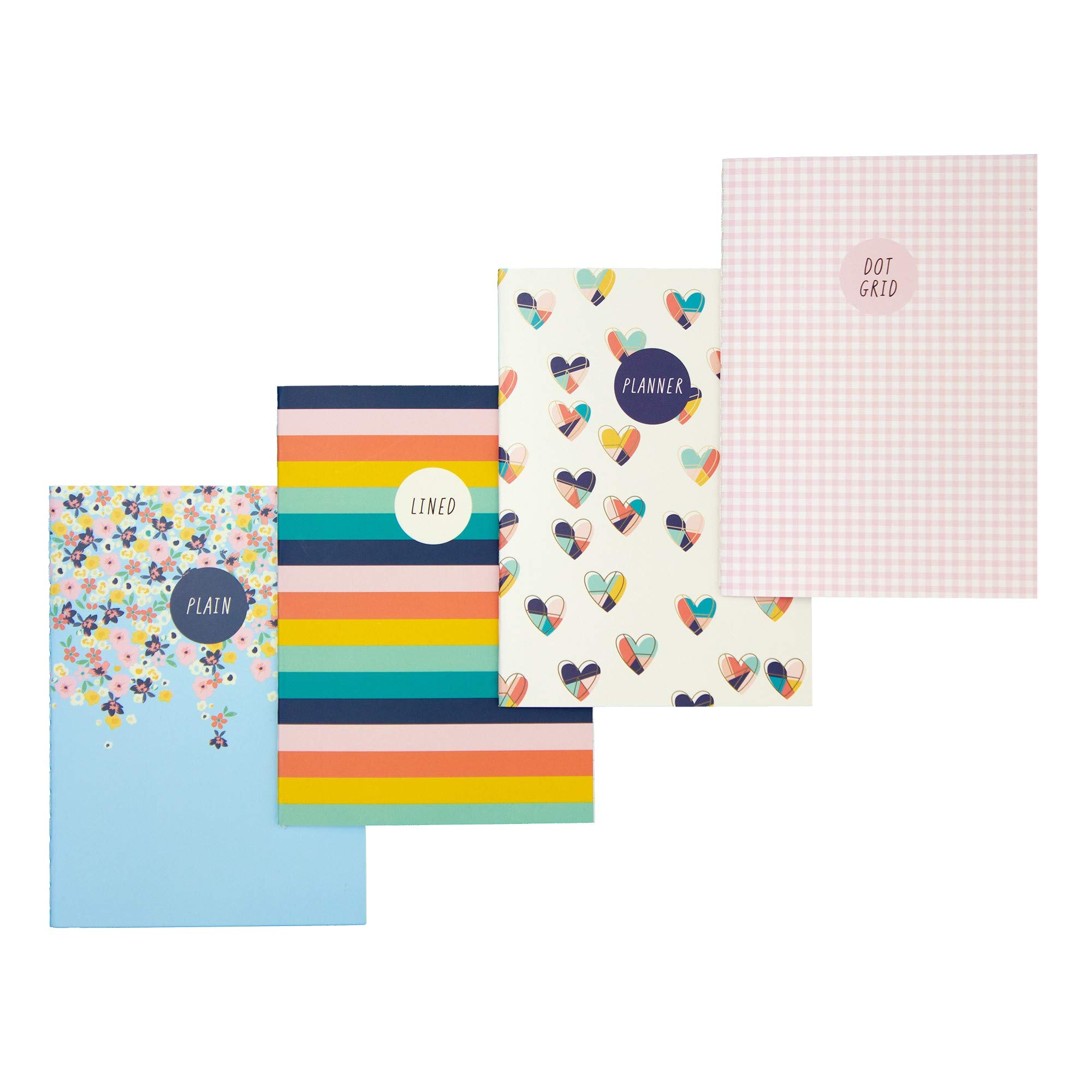 Pukka Pad, Carpe Diem 32 Page A6 4 Pack – Includes Plain, Lined, Dotted, and Planner Notebooks – Hearts
