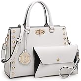 Dasein Women Medium Satchel Handbag Work Tote Shoulder Bag Top Handle Purse with Matching Clutch 2pcs Set