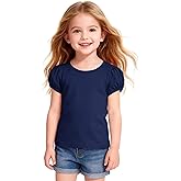WRYGRTA Girls Short Sleeve Shirts Cotton Toddler Girl Tee Tops Basic Crew Neck T-Shirts Size 4-10Years