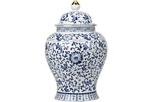 Blue And White Vase, Blue and White Ginger Jars 900ml/30oz Lotus Design Ceramic Jar with Lid Decorative Sealing Tea Container