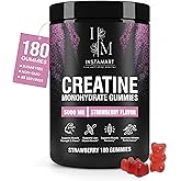 INSTAMART Creatine Gummies for Women & Men (180 Count) – Sugar Free Pure Creatine Monohydrate 5000mg, Non-GMO, Vegan & Strawberry Flavored Chews for Muscle Growth, Strength, Energy & Faster Recovery