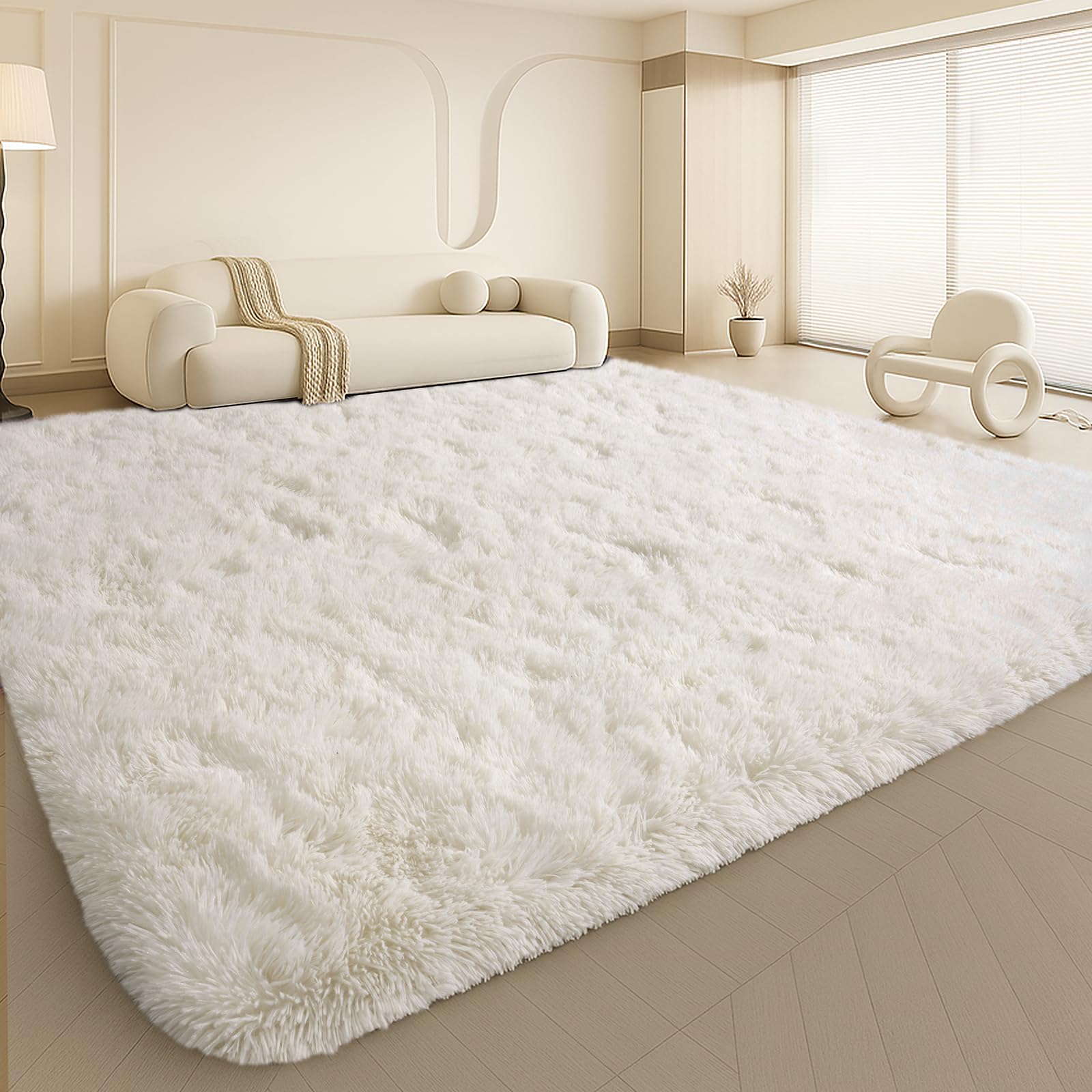 Photo 1 of Mtandyx Large 9x12 Area Rug for Living Room, Soft Shag Rugs for Bedroom, Non-Slip Ultra Fluffy Rug,Modern Plush Carpet for Girls Boys Kids Room Dorm,Fuzzy Rug for Home Decor Aesthetic,Cream White