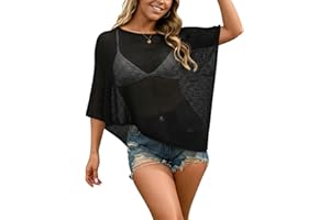 JTAISC Ponchos for Women Pull On Cover Up Sheer Knit Lightweight Shawl Asymmetrical Off Shoulder Tops for Beach Vacation