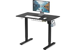 SHW 40 x 22 Inches Electric Height Adjustable Sit to Stand Desk with Hanging Hooks and Cable Management, 100 x 55 cm, Black