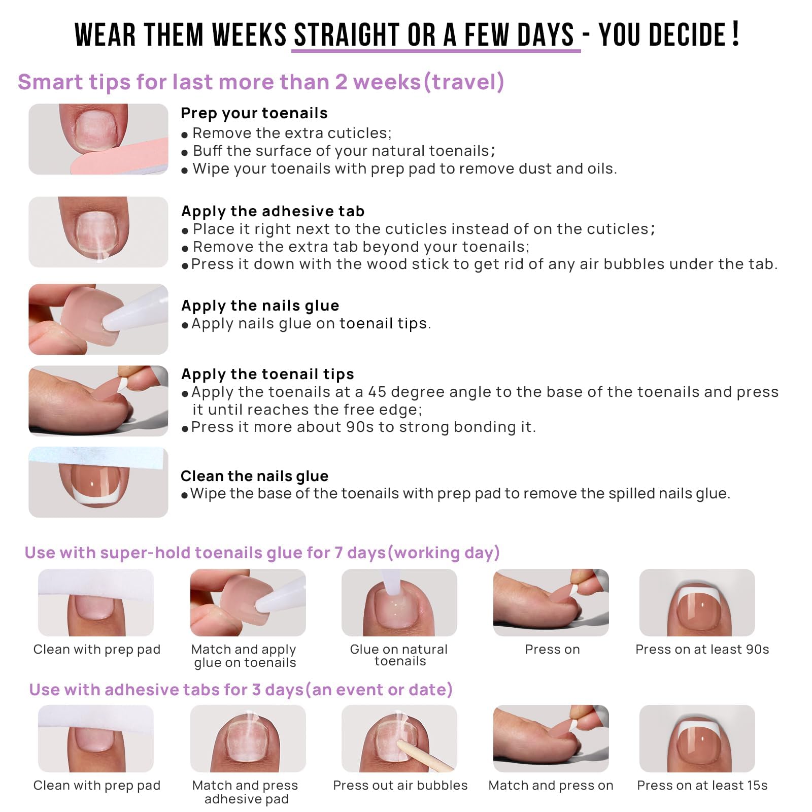 BTArtbox Press on Toenails Short, Valentines White French Tips Press on Toe Nails Square, Light Weight & Fit Perfectly Glue On Toenails with Glue, Fake Toenails in 16 Sizes- 32 Toenails Kit, Hope Hope - Image 7