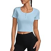 kakola Womens Workout Crop Tops Short Sleeve Athletic Cropped T Shirt Scoop Neck Gym Yoga Fitted Basic Tee