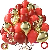 LovesTown 60PCS Red Gold Balloon Garland Kit, 12" Garland Arch Kit Confetti Balloons Metallic Latex Balloons for Mermaid Birthday Party Decorations