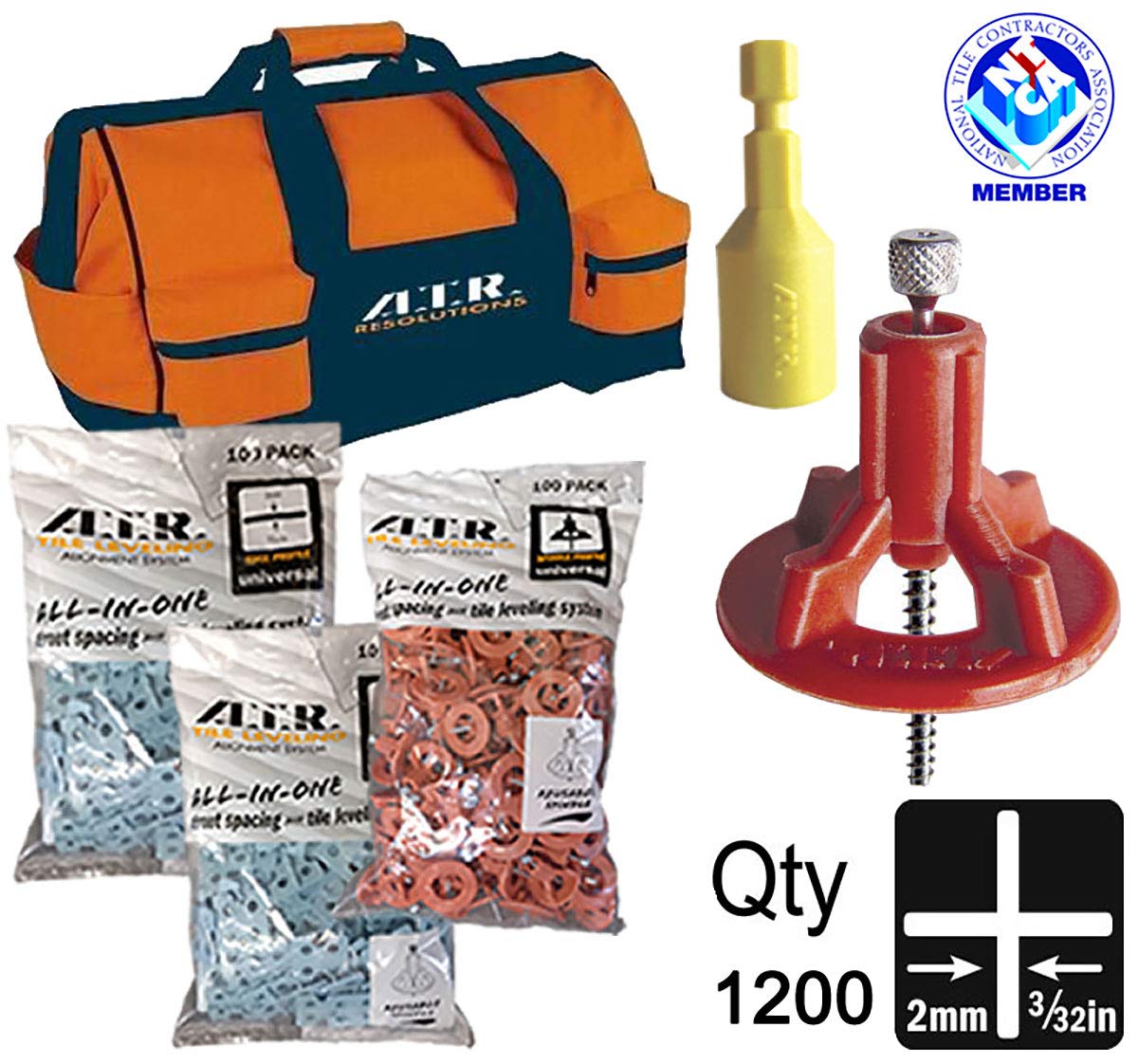 ATR Tile Leveling Alignment System Pro Kit 2mm Cross Walls & Floors Spacers Incloude ATR Tool Bag (Pro 1200)