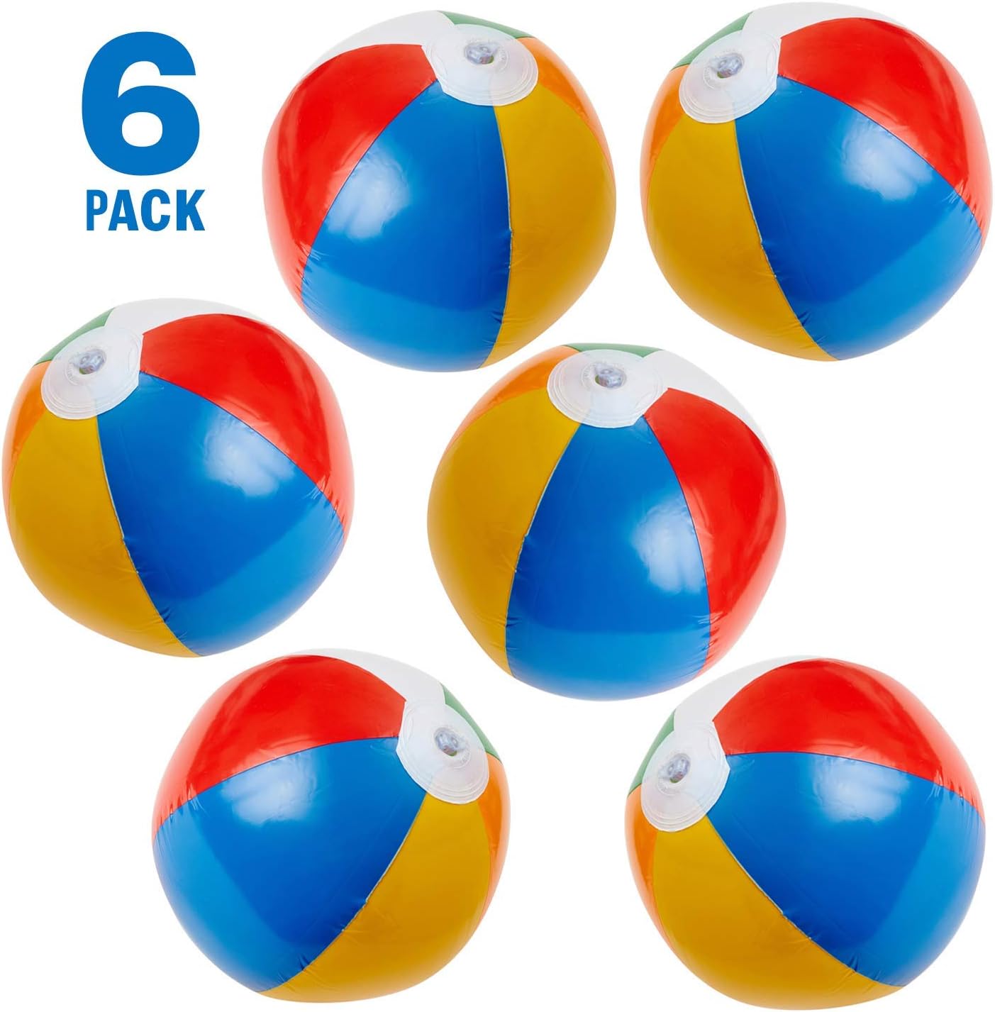 Kicko 6 Pack Inflatable Beach Balls - 12 Inch, Rainbow Colored - for Swimming Pools, Pool Party, Playing, Volleyball, Beach, Ocean, Kids, and Adults: Sports & Outdoors