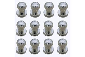 Denailey 12 Sets Solid Brass Round Head Button Stud Screw Leather Rivet Chicago Screws Button Rivets for Leather Craft Belt Wallet Handbag Repairs Decoration (Round head size 6mm, Shiny Silver)