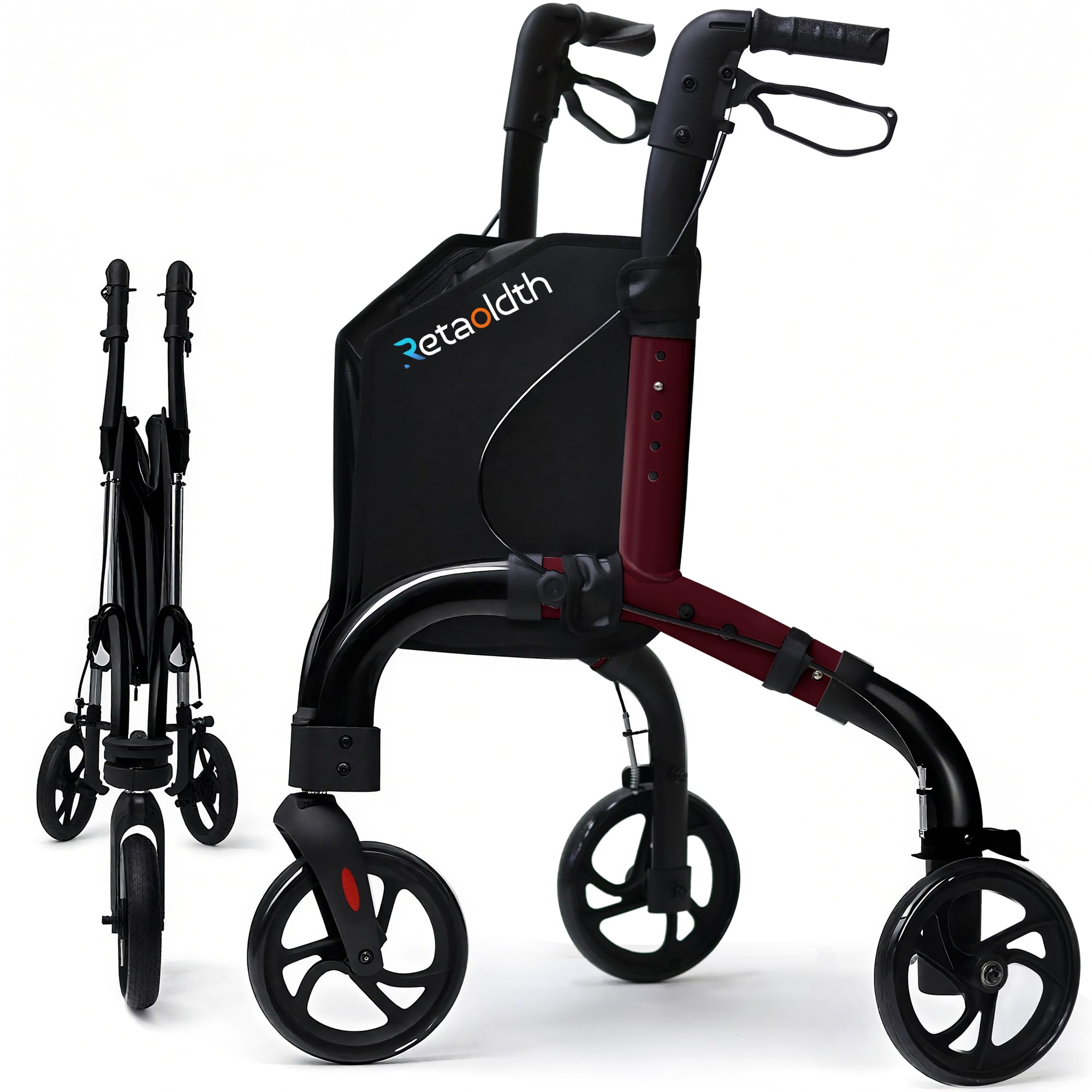 Photo 1 of **FOR PARTS ONLY MISSING ASSEMBLY PIECES** Lightweight 3 Wheel Rollator Walker for Seniors, Foldable Aluminum Mobility Aid with Storage Bag, Easy-Fold Walking Support for Elderly Balance & Rehabilitation