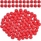 PONABEADIY 1 Box 120PCS Carved Coral Flower Beads with Holes Orange Red Dyed Synthetic Spacer Loose Round Rose Cinnabar Bead Bulk for Jewelry Making Necklaces Bracelets Earrings DIY Craft Supplies