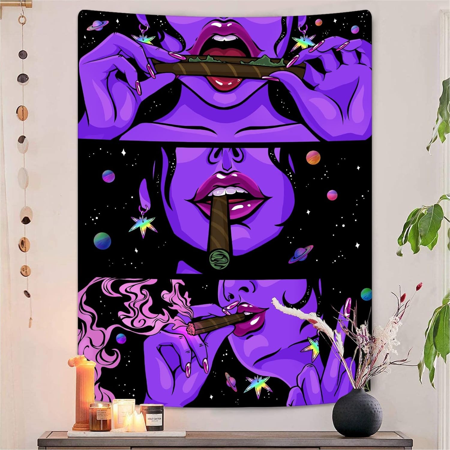 Tapestries - Yeoiat Trippy Cool Tapestry Wall Hanging Anime Trippy Aesthetic Tapestries for Bedroom Trippy Room Decor (purple, 36x48 inches)