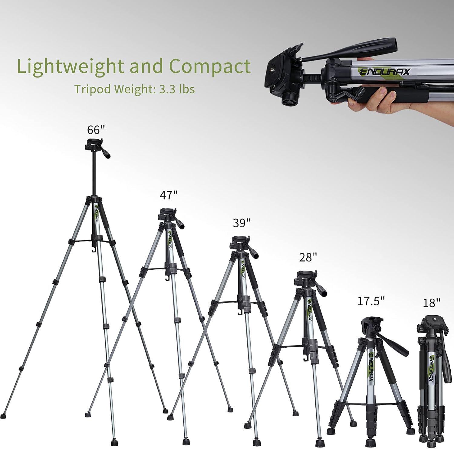 Endurax 66" Video Camera Tripod Compatible with Canon Nikon Lightweight Aluminum Travel DSLR Camera Stand with Universal Phone Holder Mount and Carry Bag : Camera & Photo