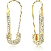 SANNYRA Safety Pin Earrings for Women, Gold Paperclip Earrings for Women Trendy, Minimalist Dangle Hoop Paper Clip Ear Hoop Studs Daily Jewelry