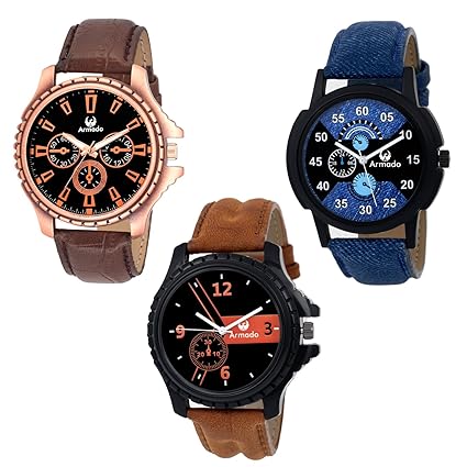 Armado AR-812663 Combo of 3 Analogue Multicolor Dial Mens and Boys Watches-Combo of 3 Exclusive Watches