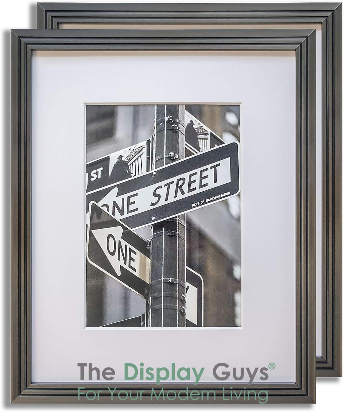 TheDisplayGuys 2-Pack Art Deco 11x14 Picture Frames matted to 8x10 with Real Glass (Gunmetal) - 5/8