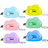 Muclip 6-Pack Cloud-Shaped Retractable Box Cutters with Key Rings | Letter openers with auto-retracting stainless steel blades; ABS grips; six colors; for envelopes, packages, tape, and pape