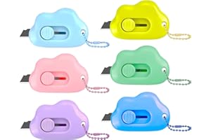 Muclip Cloud Shaped Retractable Box Cutter Set - 6 Pack with Key Rings,Stainless Steel Blade,Safe & Portable Letter Opener for Envelopes,Package,Mail,DIY,Paper Cutter for Home,Office,Outdoor (6 Color)