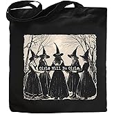Kimoli Aesthetic Witchy Canvas Tote Bag for Women Funny Witchy Gifts for Women Cute Girls Will Be Girls Canvas Bag Spooky Reusable Beach Shoulder Grocery Casual Bag for Work Travel, Black