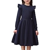 Arshiner Girls Sweater Dress Fall Winter Lantern Long Sleeve Cable Knit Pullover Midi Dresses