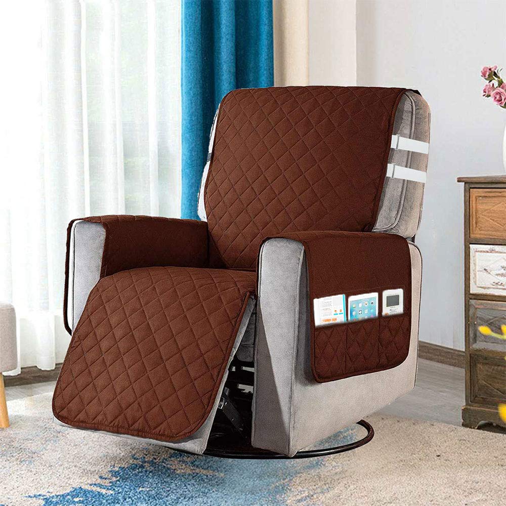 Your's Bath Recliner Chair Cover Mat for Armchair Reclining Chair Cover with 2 Adjustable Elastic Strap & 6 Pockets, Armchair Sofa Protector Washable Sofa Cover Protect for Pets (Coffee)