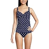 Lands' End Womens Chlorine Resistant Underwire Wrap Tankini Top Deep Sea Polka Dot Petite 2