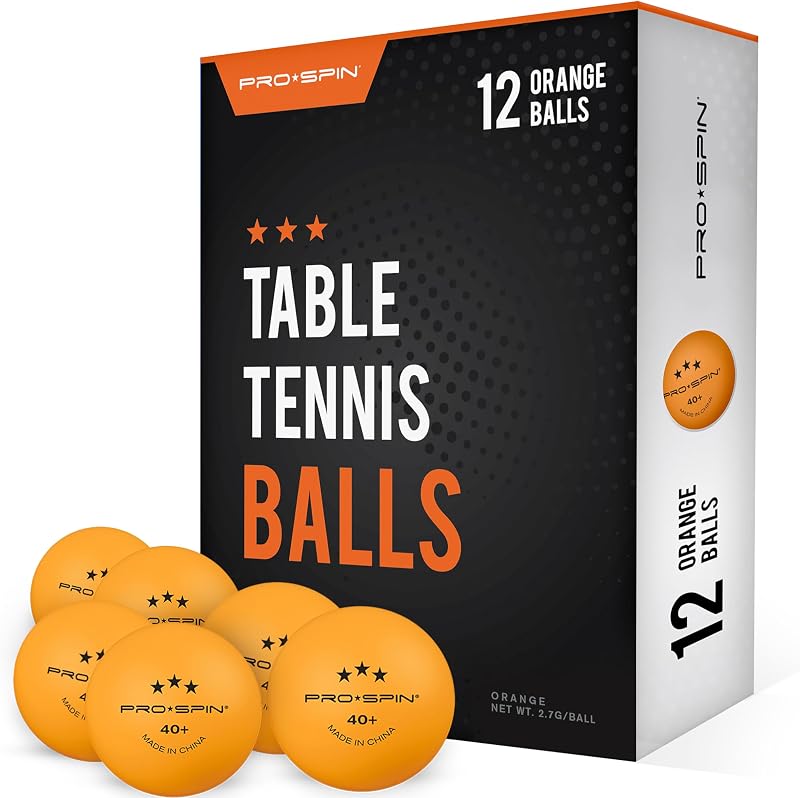 PRO-SPIN Ping Pong Balls Orange 3-Star 40+ Pack of 12 ABS Training
