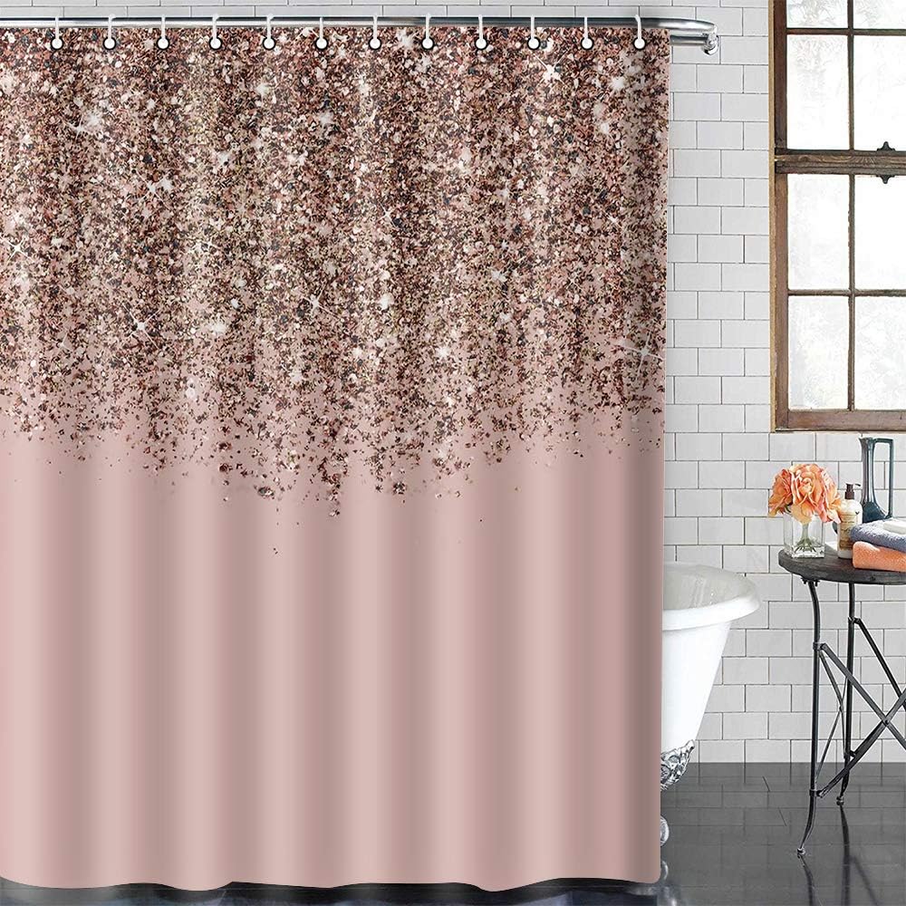 TERSUM Rose Gold Shower Curtain (No Glitter) for Girls Bathroom Master Bathroom,Kid's Bathroom