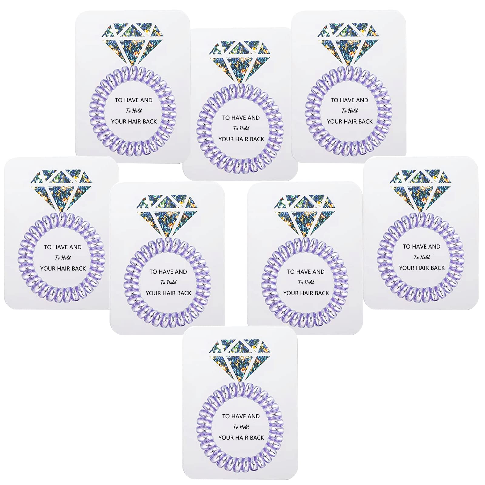 Penubuy Hen Party Hair Ties with Laser Diamond Card, Bridesmaid Proposal Gifts, Spiral Hair Ties Scrunchies (Set of 8-Purple)