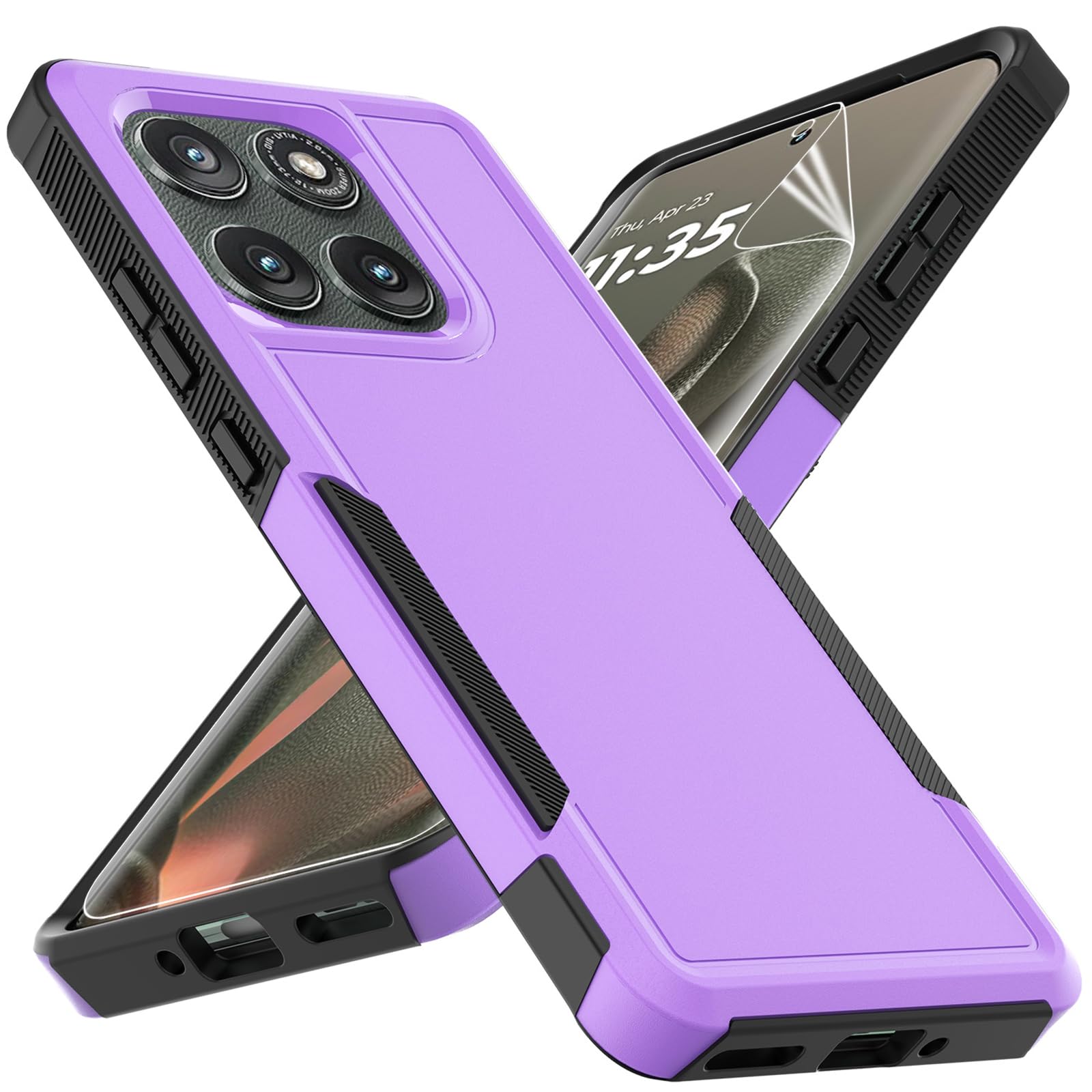 for Motorola Edge 2025 Case: Dual Layer Protective Heavy Duty Cell Phone Cover Shockproof Rugged with HD Screen Protector - Military Protection Bumper Tough for Motorola Edge 2025, Purple