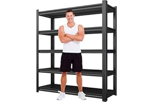 AOJUFEO Garage Shelving Heavy Duty 5 Tier Adjustable Metal Storage Shelf Industrial Rack Easy Assembly for Basement, Warehouse, Garage Storage Organization 16" D x 36" W x 72" H