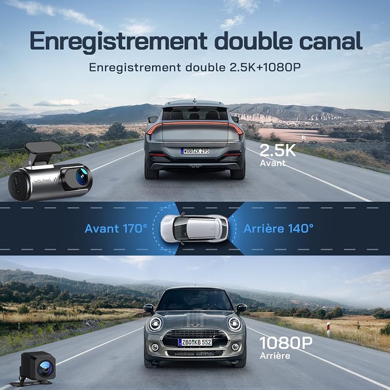 4K Dashcam Voiture Avant Arrière, Wi-FI Caméra Voiture, Grand Angle 170°, G-Capteur, Mode Stationnement 24H, Vision Nocturne, Enregistrement en Boucle