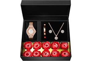 PURSEILVER Gifts for Women Jewelry Sets, 4 Pieces Rose Gold Women's Watch Necklace Earring Bracelet Birthday Gifts for Women's Jewelry Sets for Women Gift for Wife Girlfriend Her Birthday Gift for Mom Mother