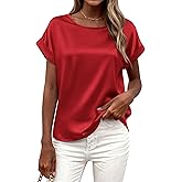 BTFBM Womens Summer Tops Satin Blouses Dressy Casual Crewneck Short Sleeve Shirts 2026 Spring Work Business Outfits