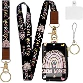 Dooyilets 2-in-1 ID Badge Holder & Lanyard Wallet,Multi Use Womens Small Wallet with Zipper Pocket for Women Men with Wristlet and Neck Lanyard 5 Card Slots Work Essential (Social Worker)