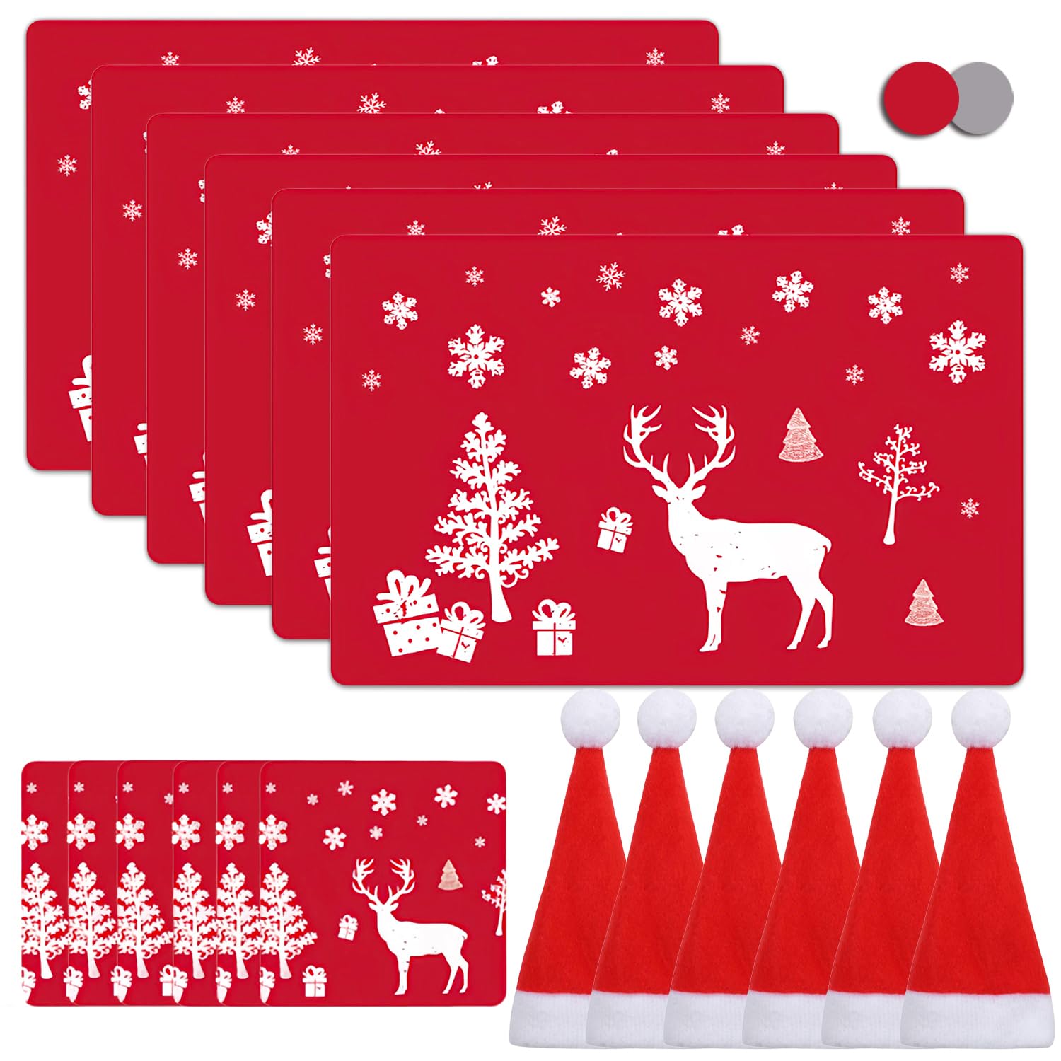 MQIAN 18PCS Christmas Placemats and Coaster Sets, Washable Heat Resistant Reindeer Placemats with Cup Mats — image 1