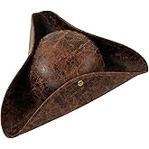 JOYFISCO Faux Leather Pirate Hat, Pirate Tricorn Hat for Men Women Halloween Costume Accessories Vintage Wrinkle Distressed