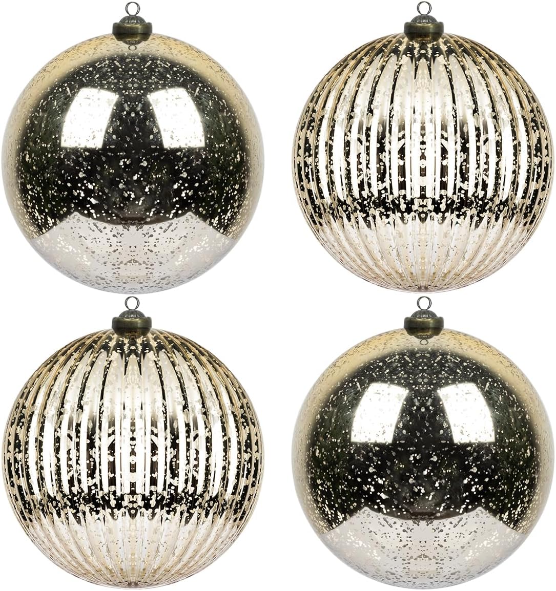 Ornaments - KI Store Christmas Ball Ornaments Champagne 6-Inch Set of 4 Extra Large Hanging Tree Ball Ornament Decorations Super Large Shatterproof Vintage Mercury Balls