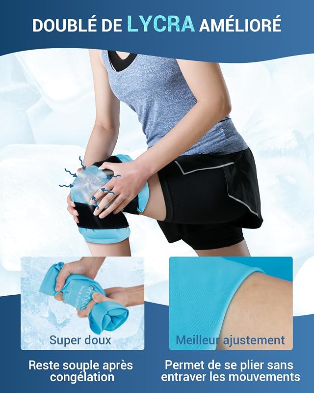 Poche de Glace pour Genou Réutilisable, Thérapie Chaud/Froid