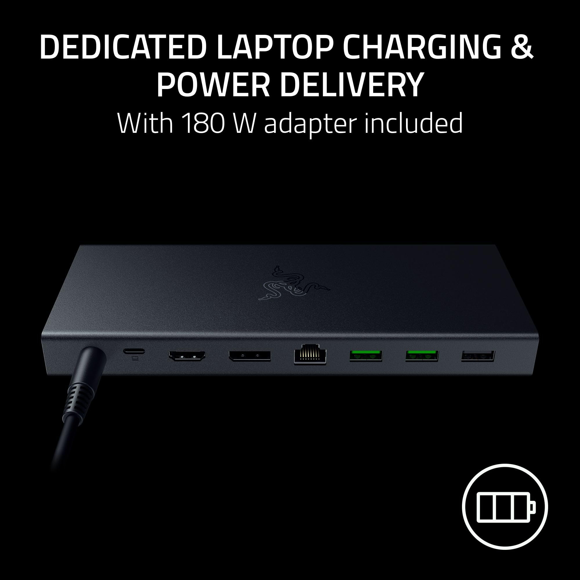 Razer USB 4 Dock: 14 Ports (Type C, Type A, HDMI, DP, Ethernet, SD, 3.5mm) - Dual Monitor Up to 4K 120 Hz - Laptop & Phone Fast Charge - Durable Lightweight Casing - Windows & Mac Compatible - Black