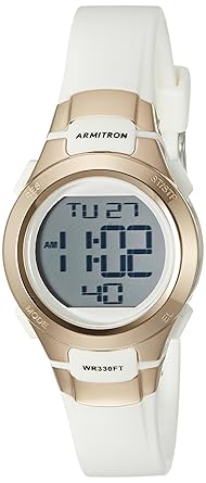 Armitron Sport Women s 45 7012 Digital Chronograph Resin Strap Watch White/Rose Gold