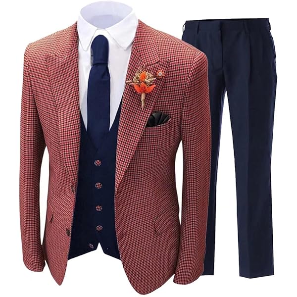 Men's Plaid Suit Purple Slim Fit 3-Piece Leisure Suit Two Buttons