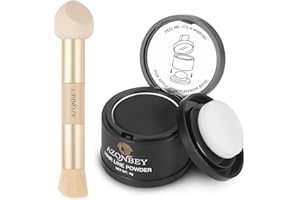 AZONBEY Root Touch Up Sets,Hairline Powder for Women Cover Up- Hairline Concealer for Thin and Thinning Hair, Water & Sweat Resistant,With Makeup Brush (Black, Med-Makeup Brush)