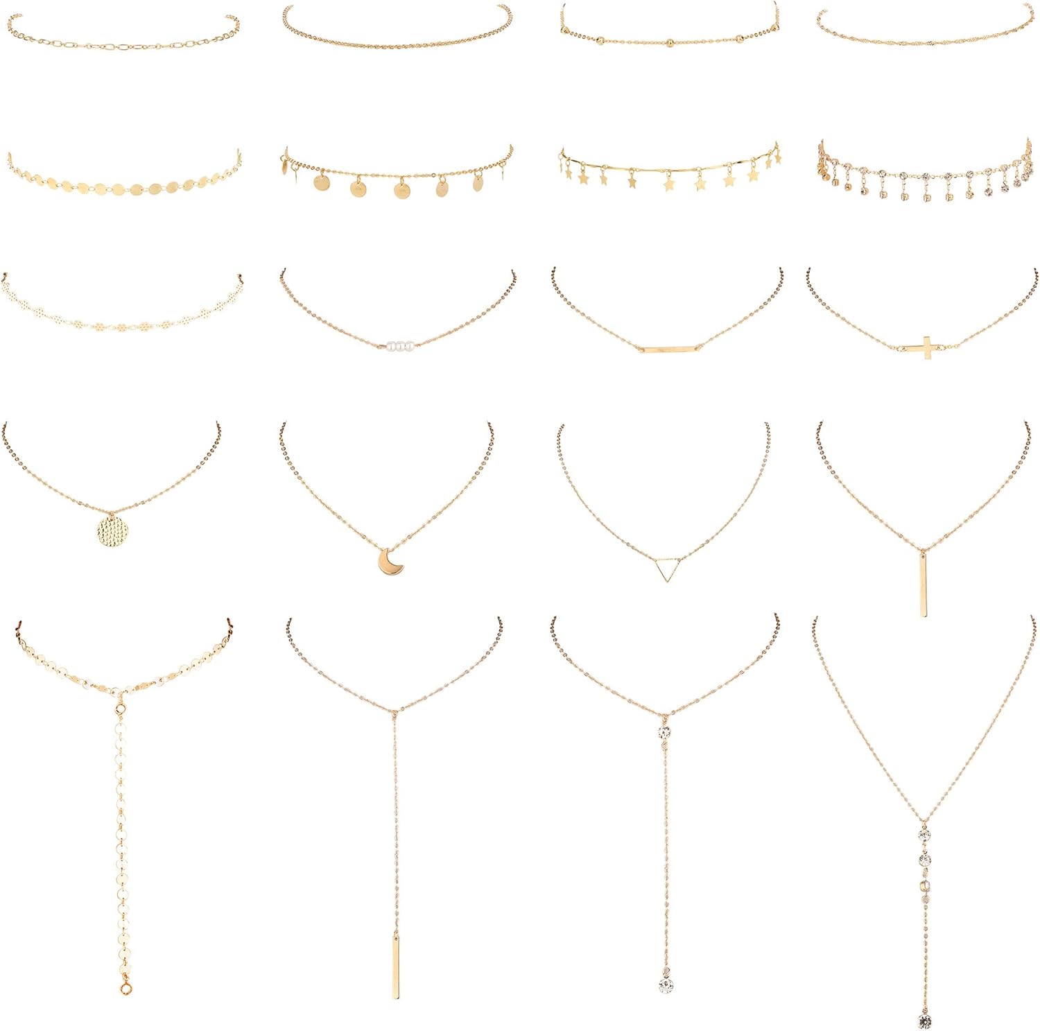 LOYALLOOK 20 Pieces Layered Choker Necklace Adjustable Pendant Necklace Moon Sequins