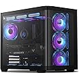 darkFlash ATX Mid-Tower Gaming PC Case, Back Plug-in BTF Motherboard, with 4 ARGB Fans Computer Case, Full View Curve Glass Dual-Chamber PC Case, Type C Port, Supports Dual 360mm AIO, Black(DPW90)