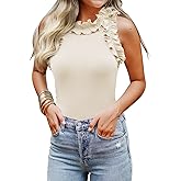 WAYMAKER Women's Sleeveless Racer Back Ruffle Mock Turtle Neck Ribbed Bodysuit Tank Tops