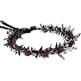 MOSTORY Elf Black Flower Crown - Fairy Headband Gothic Floral Headpiece Dark Elven Tiara for Renaissance Halloween Renfaire Costume Women Cosplay