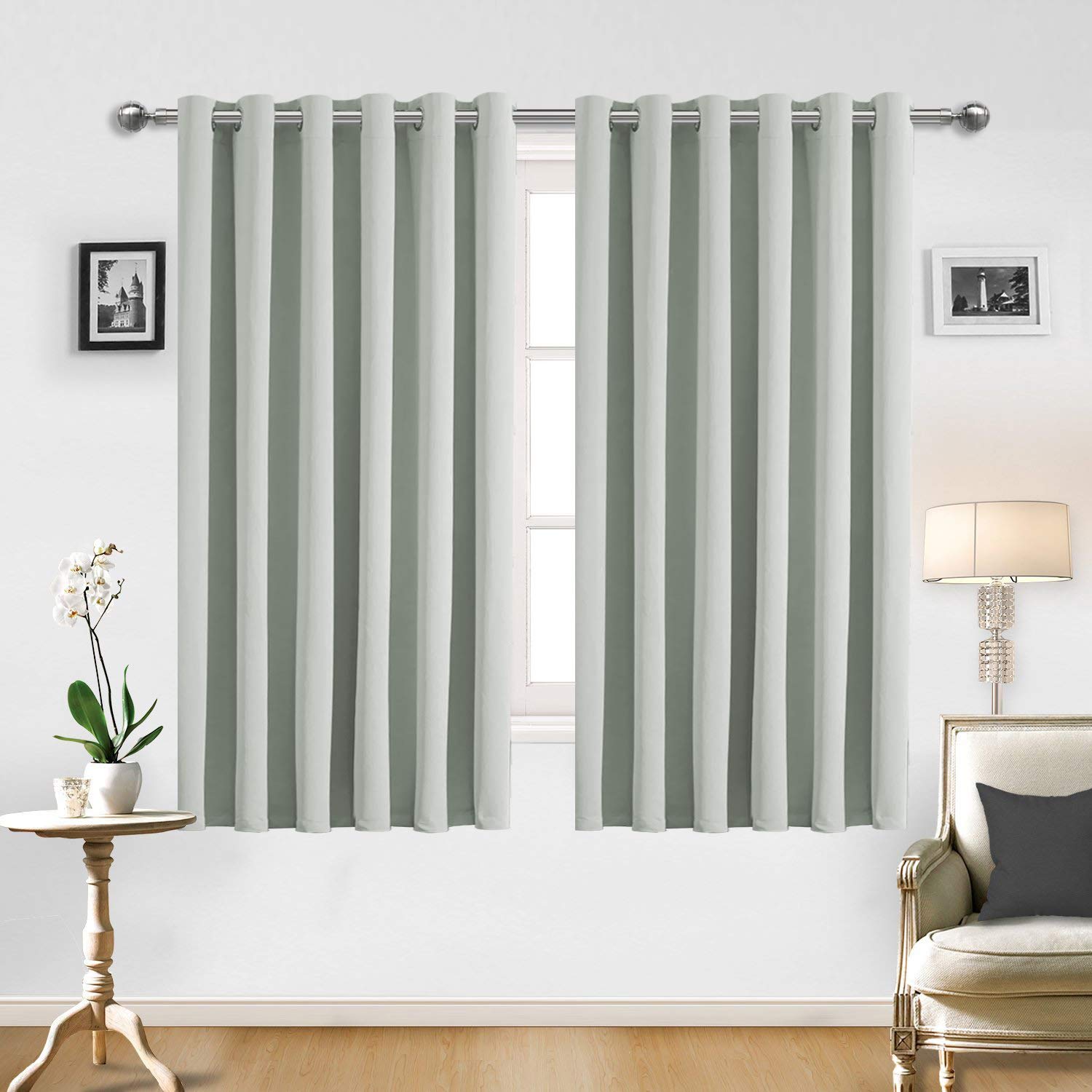 Oxford Homeware Pair of Interwoven Insulated Thermal Blackout Eyelet Curtains with 2 Free Tie Backs (Sliver / 46 X 54 / Ring Top)